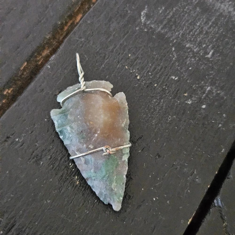 Silver Wire Wrapped Arrowhead Stone Pendant for Necklace Jewelry Men's Women's